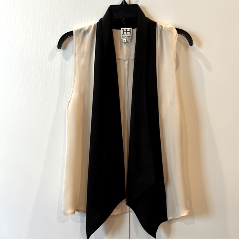 Haute Hippie Silk Sleeveless Black and Cream Vest Blouse